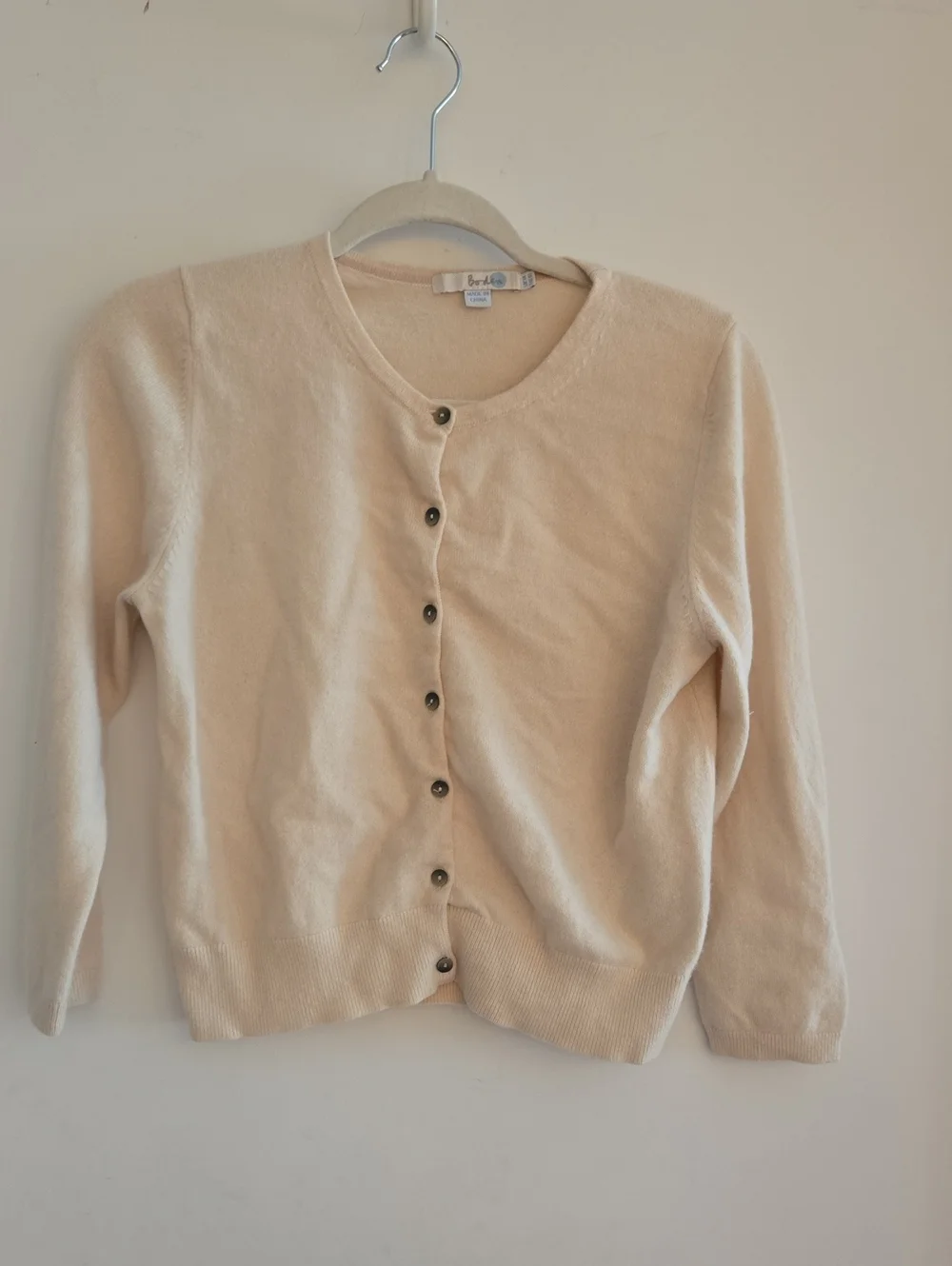 Boden 100% Cashmere Cropped Cardigan 10 Button Front Cream Long Sleeve Neutral